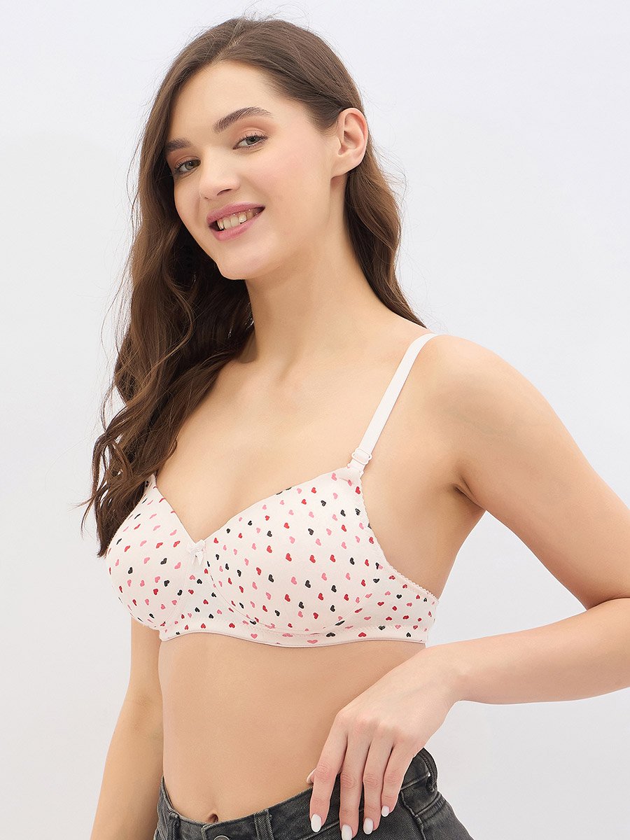 Set of 2 - Padded Non-Wired Full Coverage Heart Print Bra