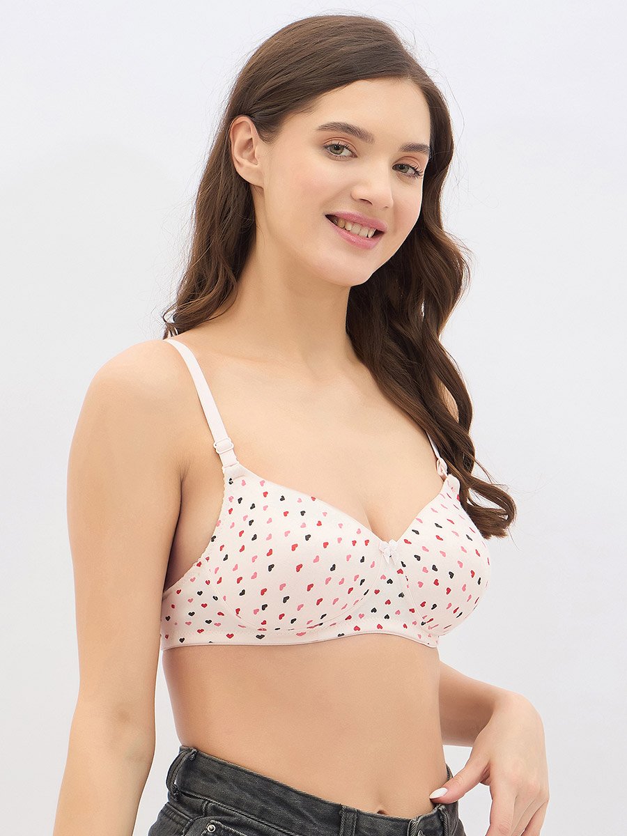 Set of 2 - Padded Non-Wired Full Coverage Heart Print Bra