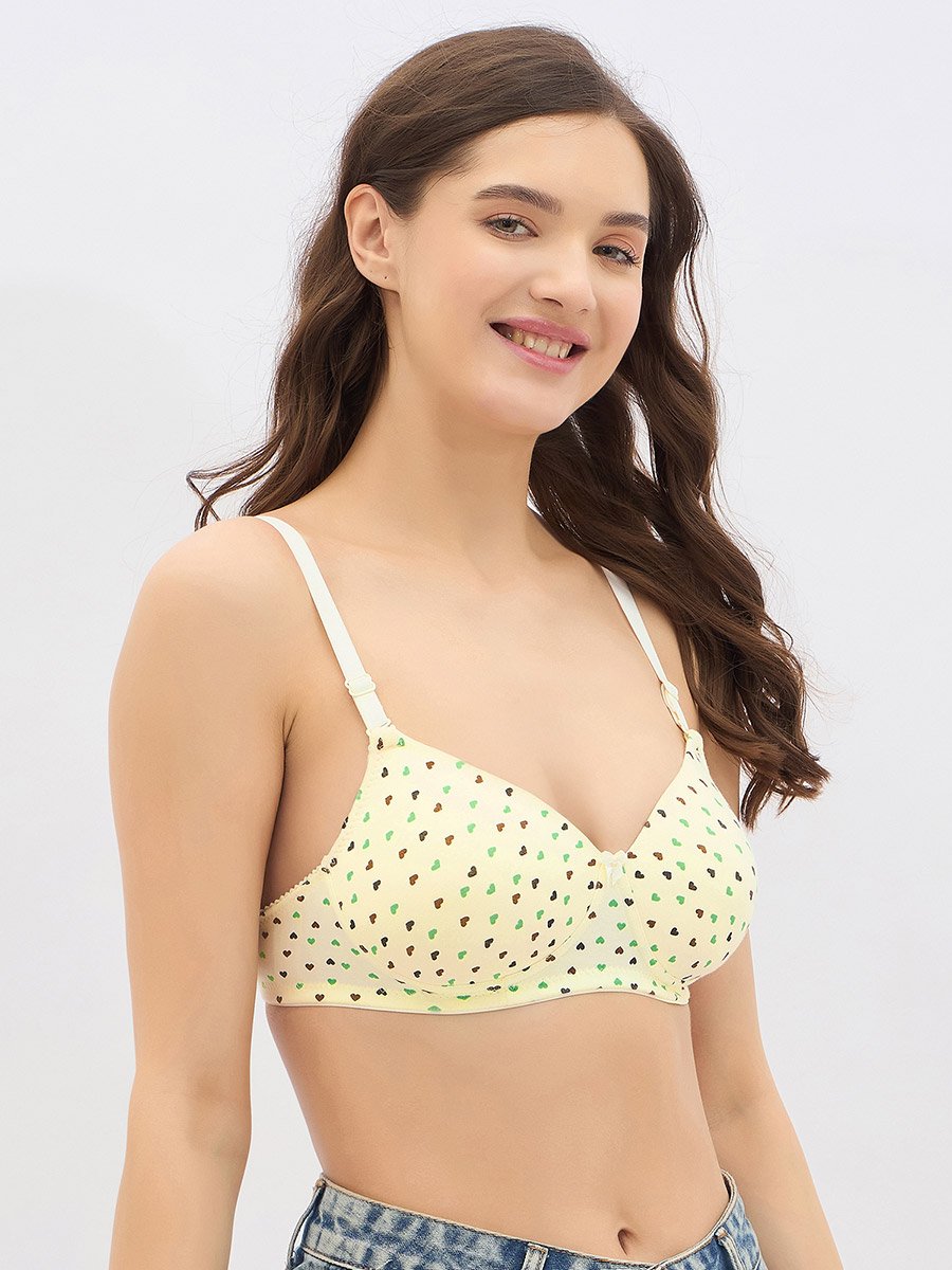 Set of 2 - Padded Non-Wired Full Coverage Heart Print T-Shirt Bra