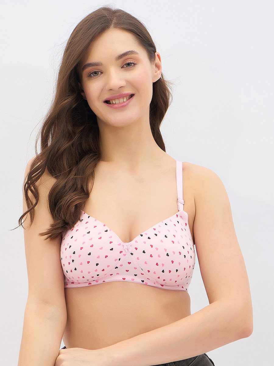 Set of 2 - Padded Non-Wired Full Coverage Heart Print T-Shirt Bra