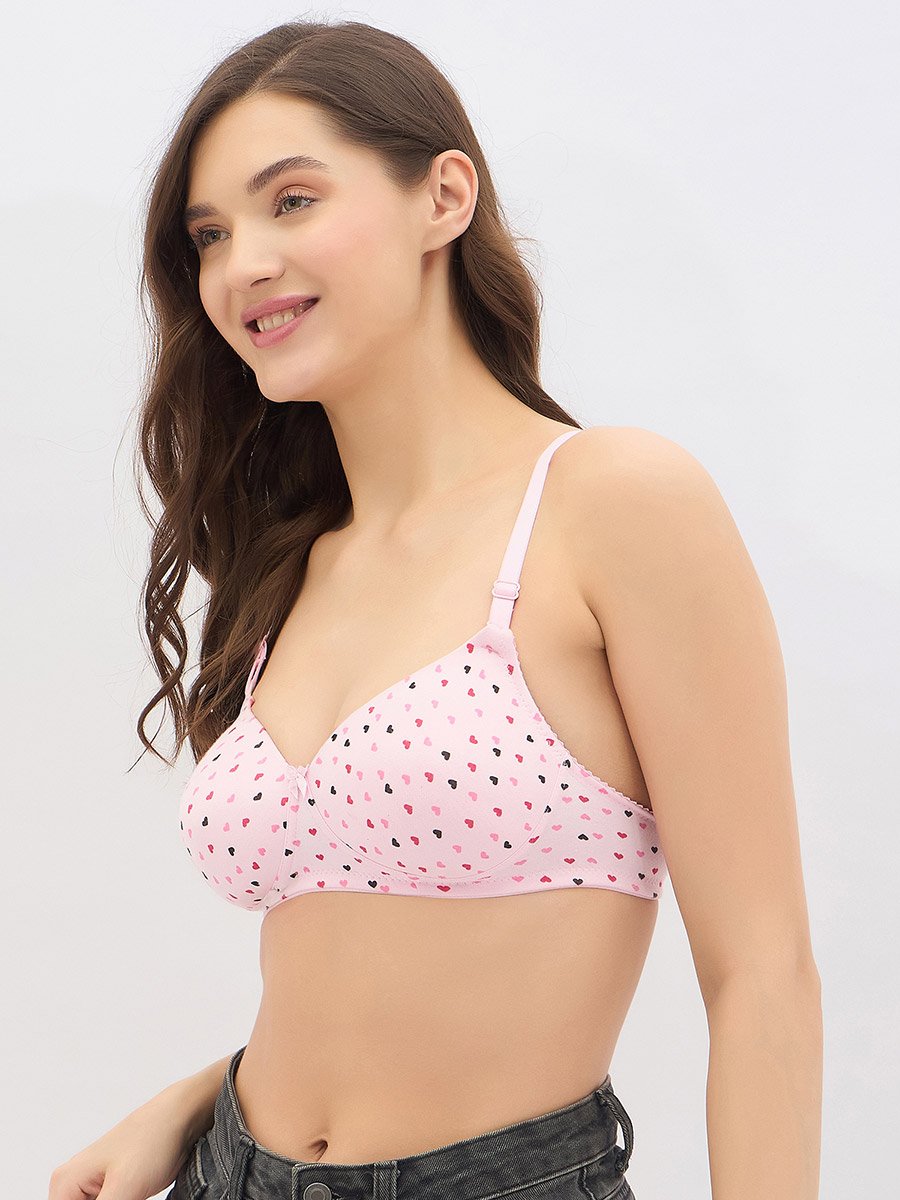 Set of 2 - Padded Non-Wired Full Coverage Heart Print T-Shirt Bra