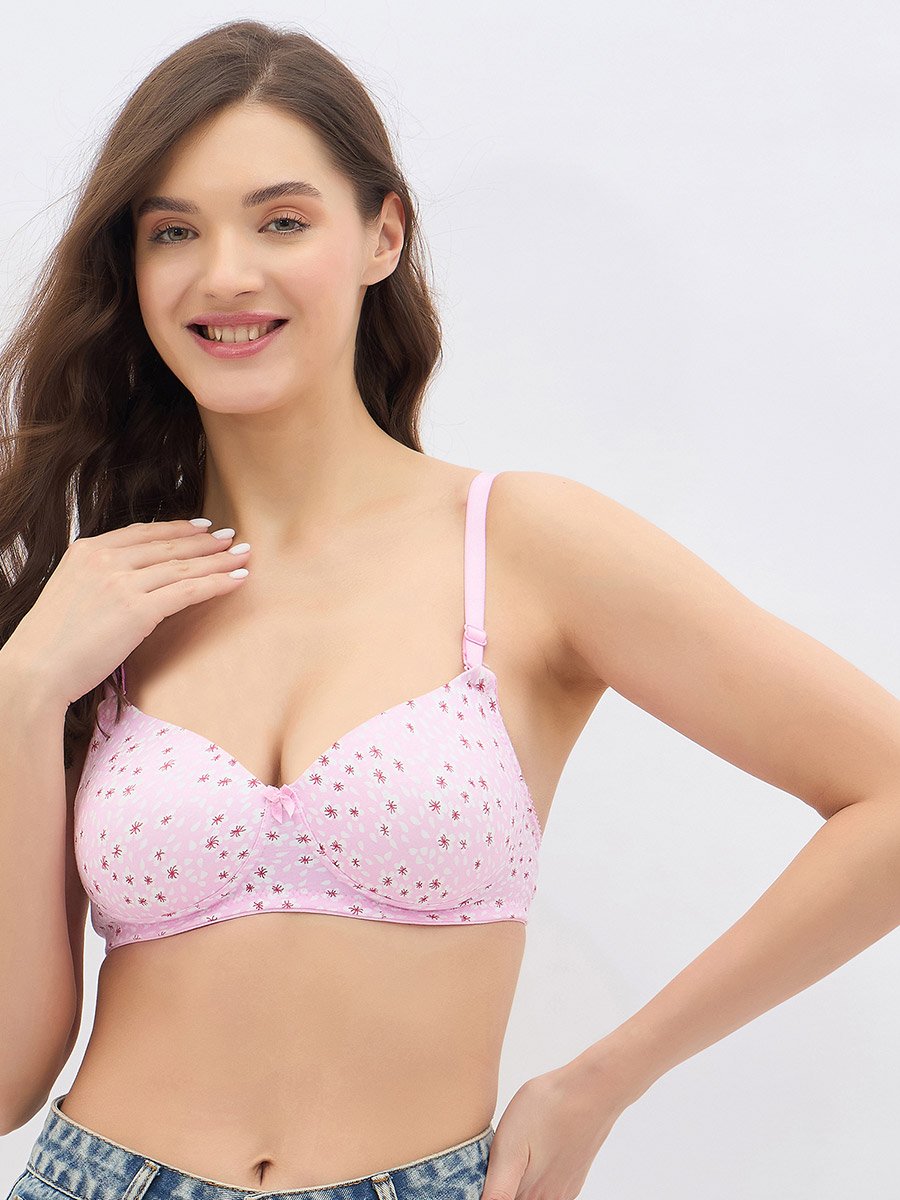 Pack of 2 - Floral Print Padded Non-Wired Full Coverage Multiway T-Shirt Bra