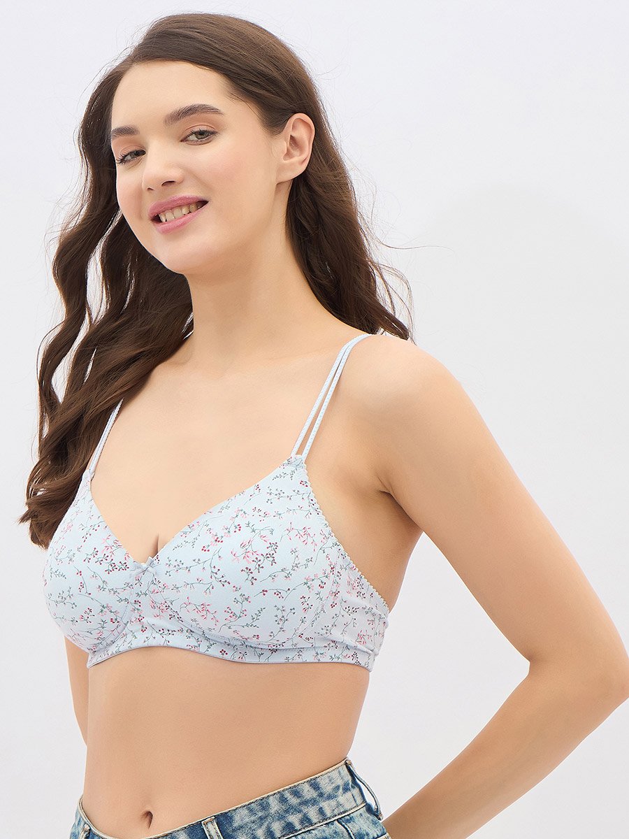 Set of 2 - Padded Non-Wired Full Coverage Floral Print T-Shirt Bra