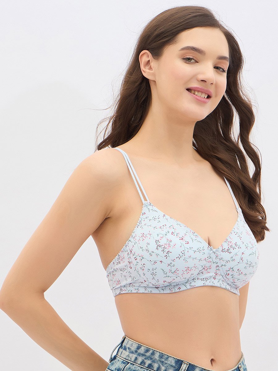 Set of 2 - Padded Non-Wired Full Coverage Floral Print T-Shirt Bra