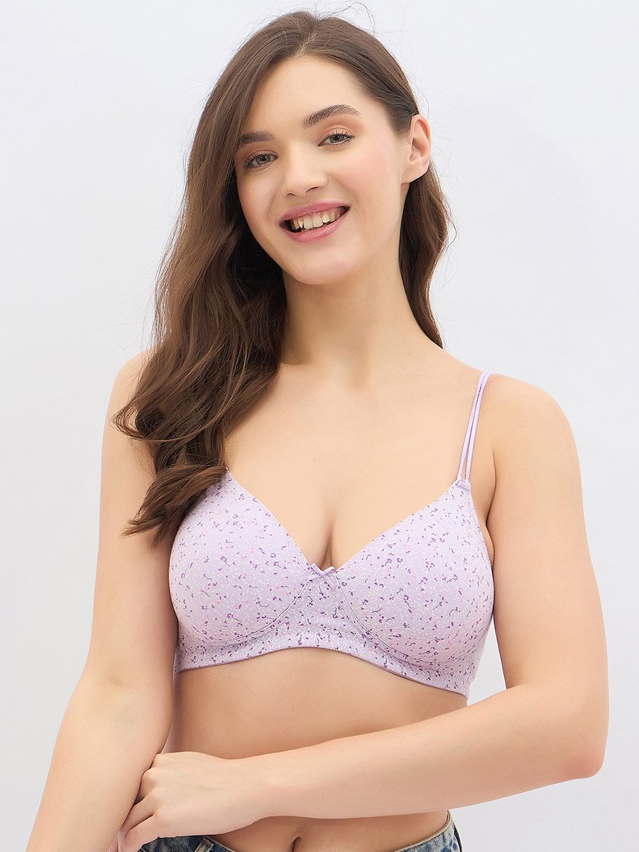 Set of 2 - Padded Non-Wired Full Coverage Floral Print T-Shirt Bra