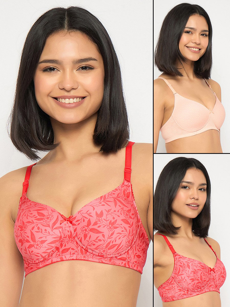 Pack of 2 - Printed Padded Non-Wired Full Coverage Multiway T-Shirt Bra