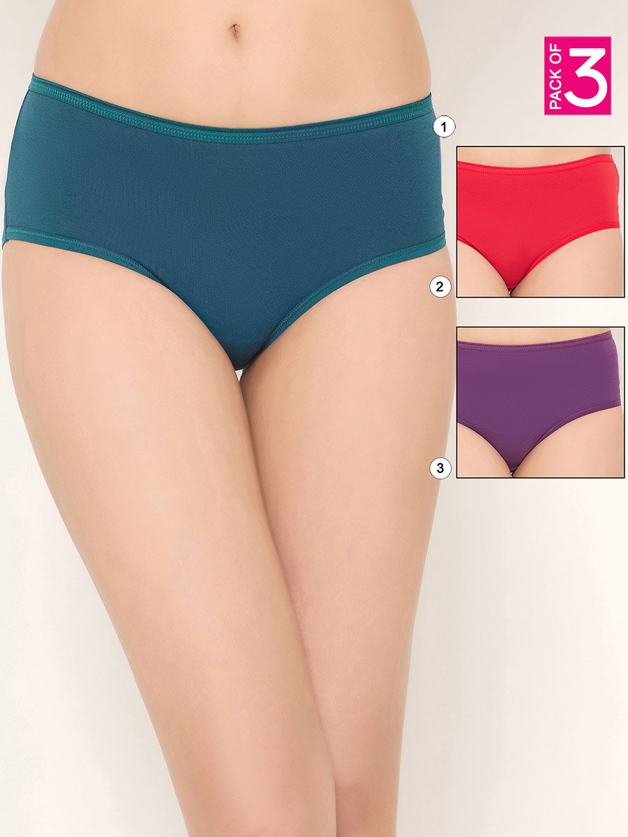 Pack of 3 - Solid Mid Rise Hipster Briefs