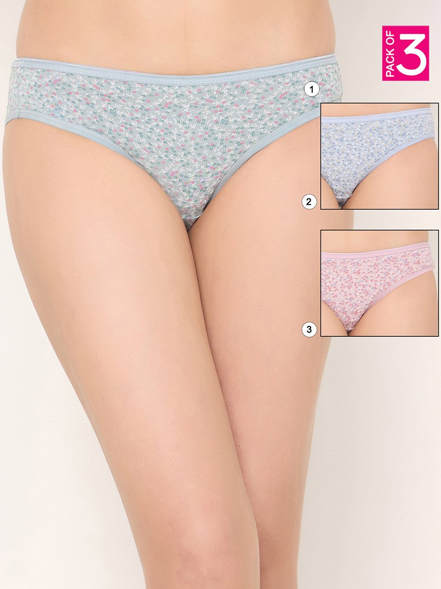 Set of 3 - Low Rise Floral Print Bikini Panties