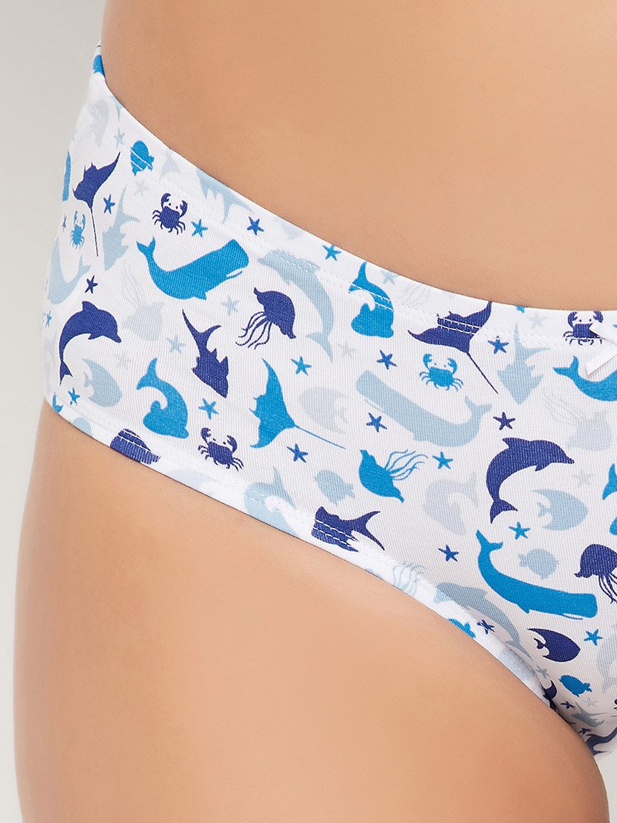 Pack of 3 - Sea Life Print Mid Rise Hipster Briefs with Inner Elastic