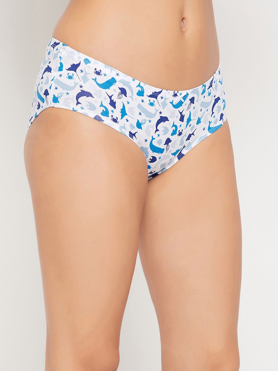 Pack of 3 - Sea Life Print Mid Rise Hipster Briefs with Inner Elastic