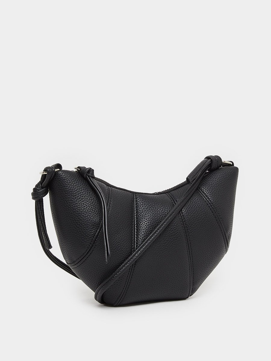 Black Plain Shoulder Bag with Zip Closure