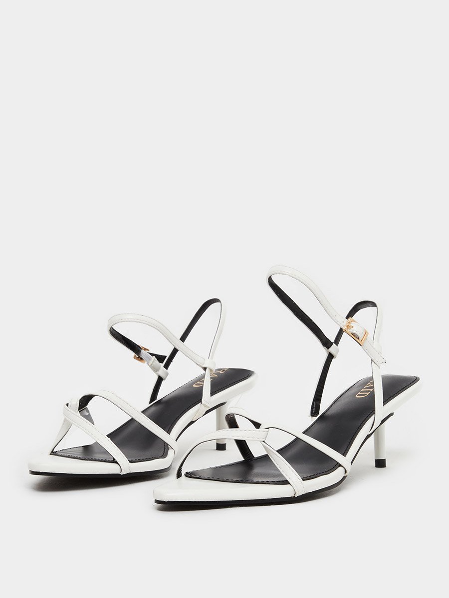 White Slim Strap Sandals with Buckle