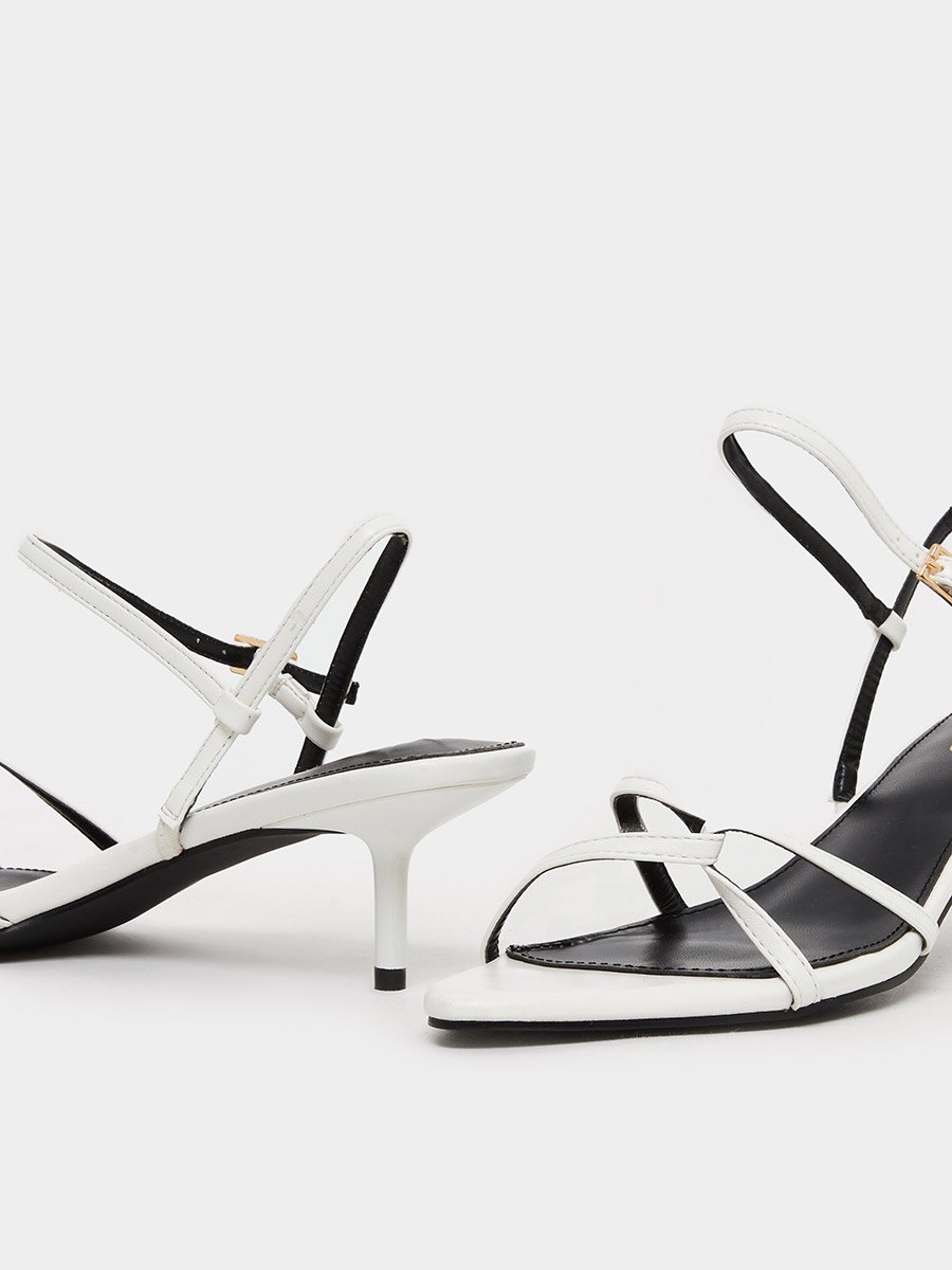 White Slim Strap Sandals with Buckle
