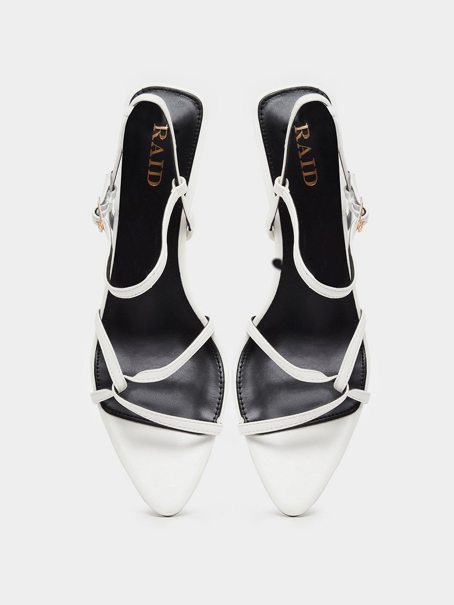 White Slim Strap Sandals with Buckle