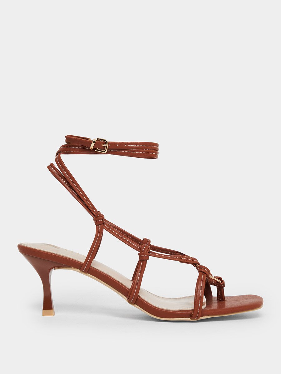 Danika Knot Tie-Up Sandals with Ring Detail
