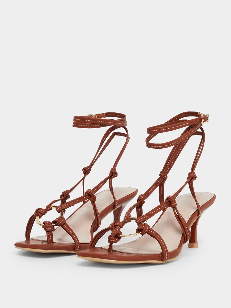 Danika Knot Tie-Up Sandals with Ring Detail