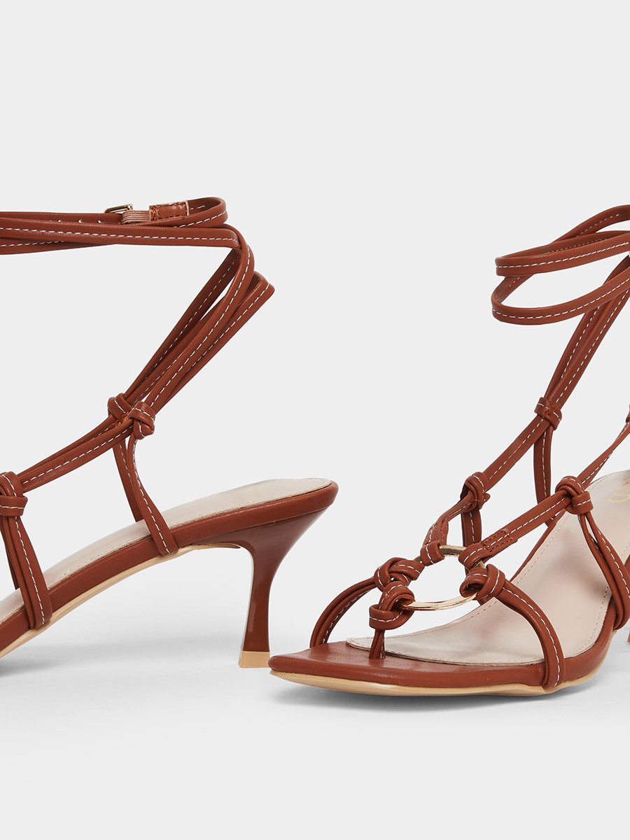 Danika Knot Tie-Up Sandals with Ring Detail