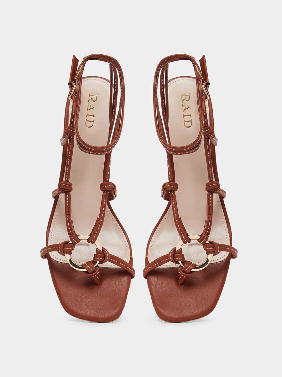 Danika Knot Tie-Up Sandals with Ring Detail