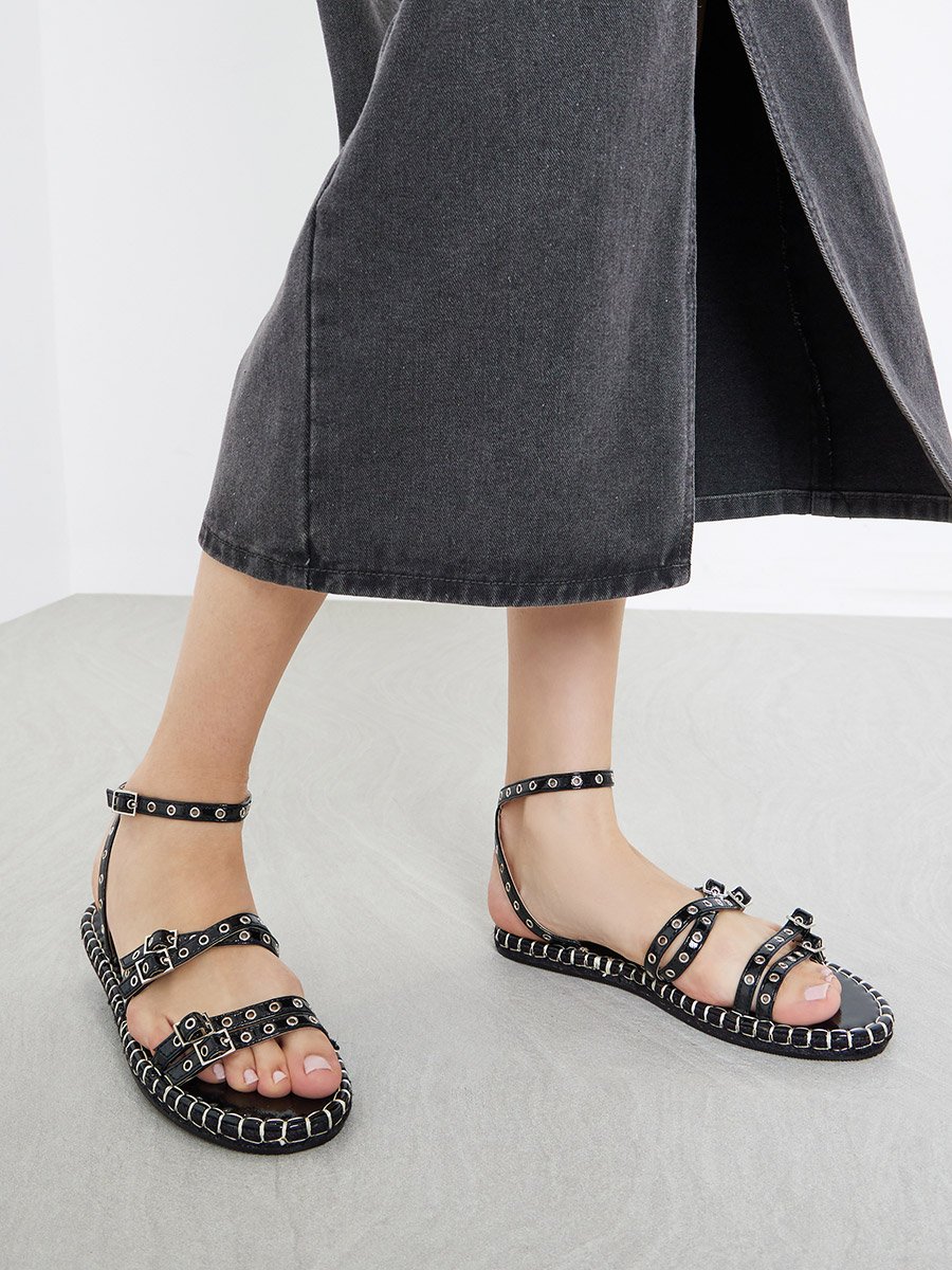 Tanya Metal Eyelet Flat Espadrilles