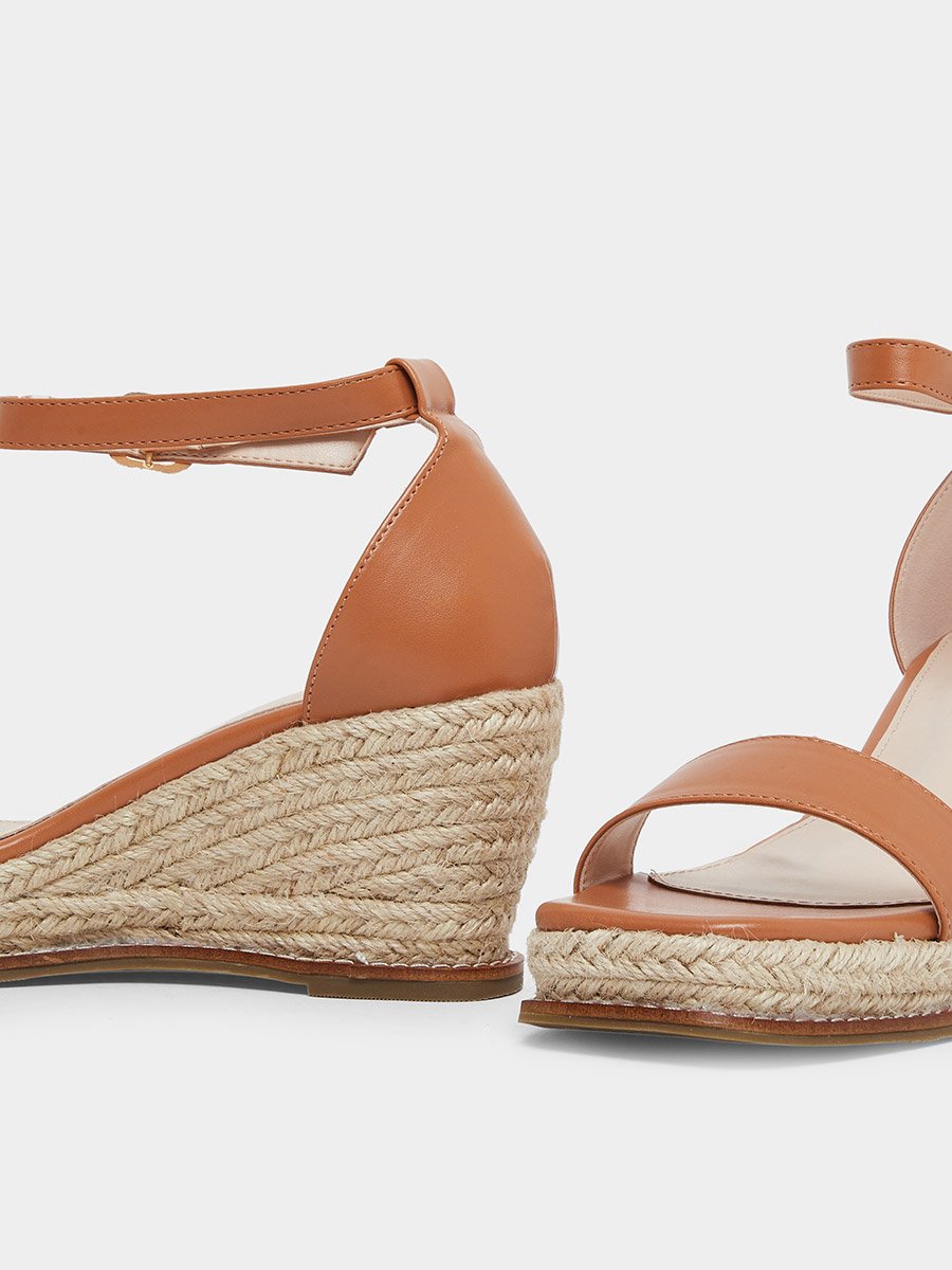 Jazper Brown Ankle Strap Wedge Sandals