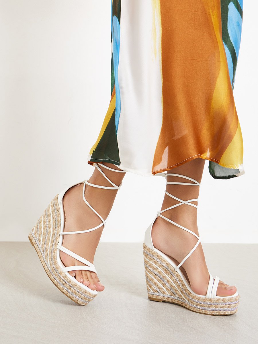 Francis Strappy Tie-Up Embellished Wedge