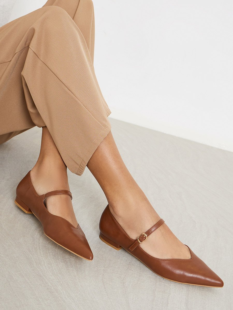 Abha Pointed Toe Buckle Flat Shoes