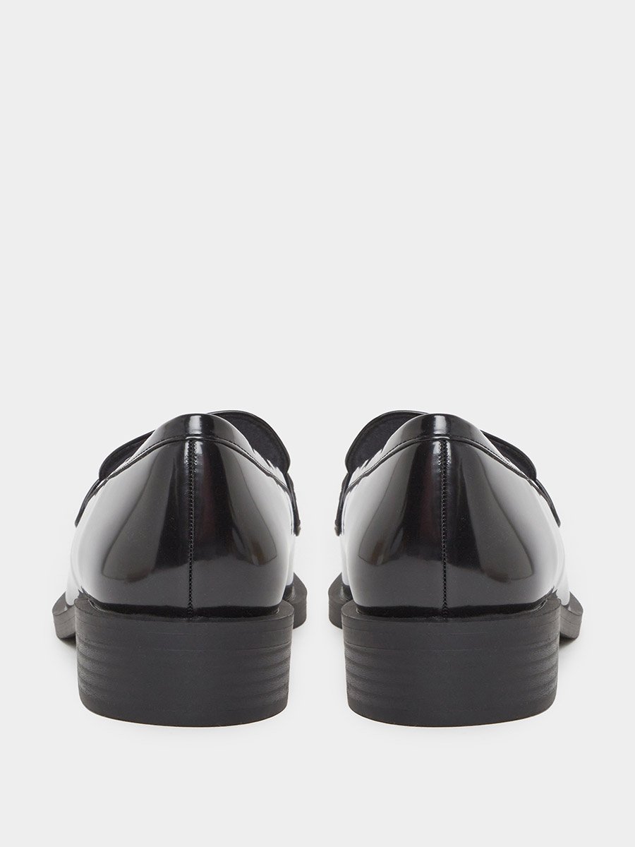 Black Patent Loafers with Buckle Detail