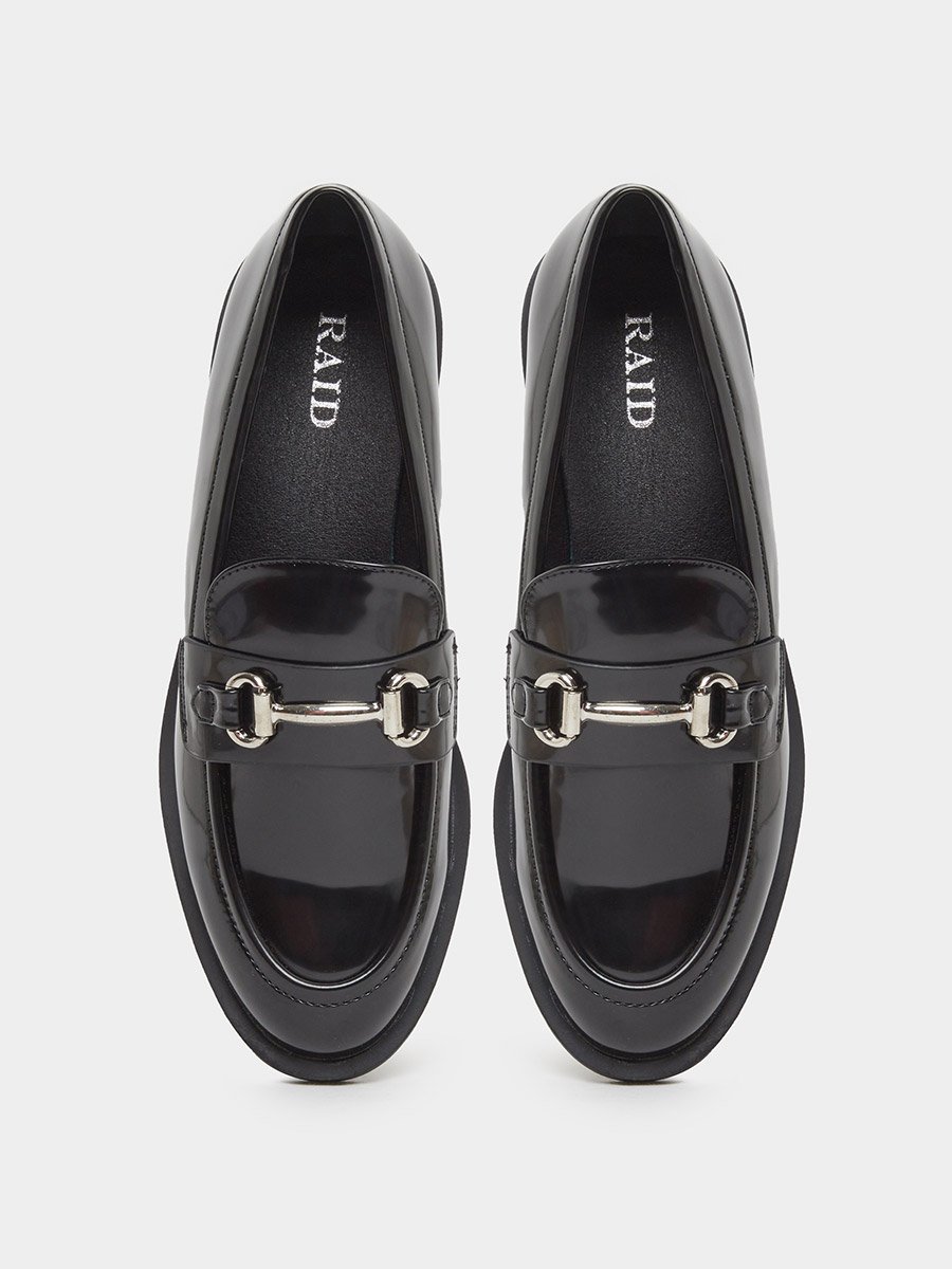 Black Patent Loafers with Buckle Detail