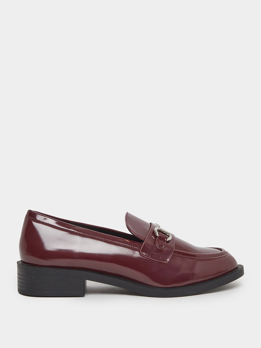 Burgundy Patent Loafers with Buckle Detail