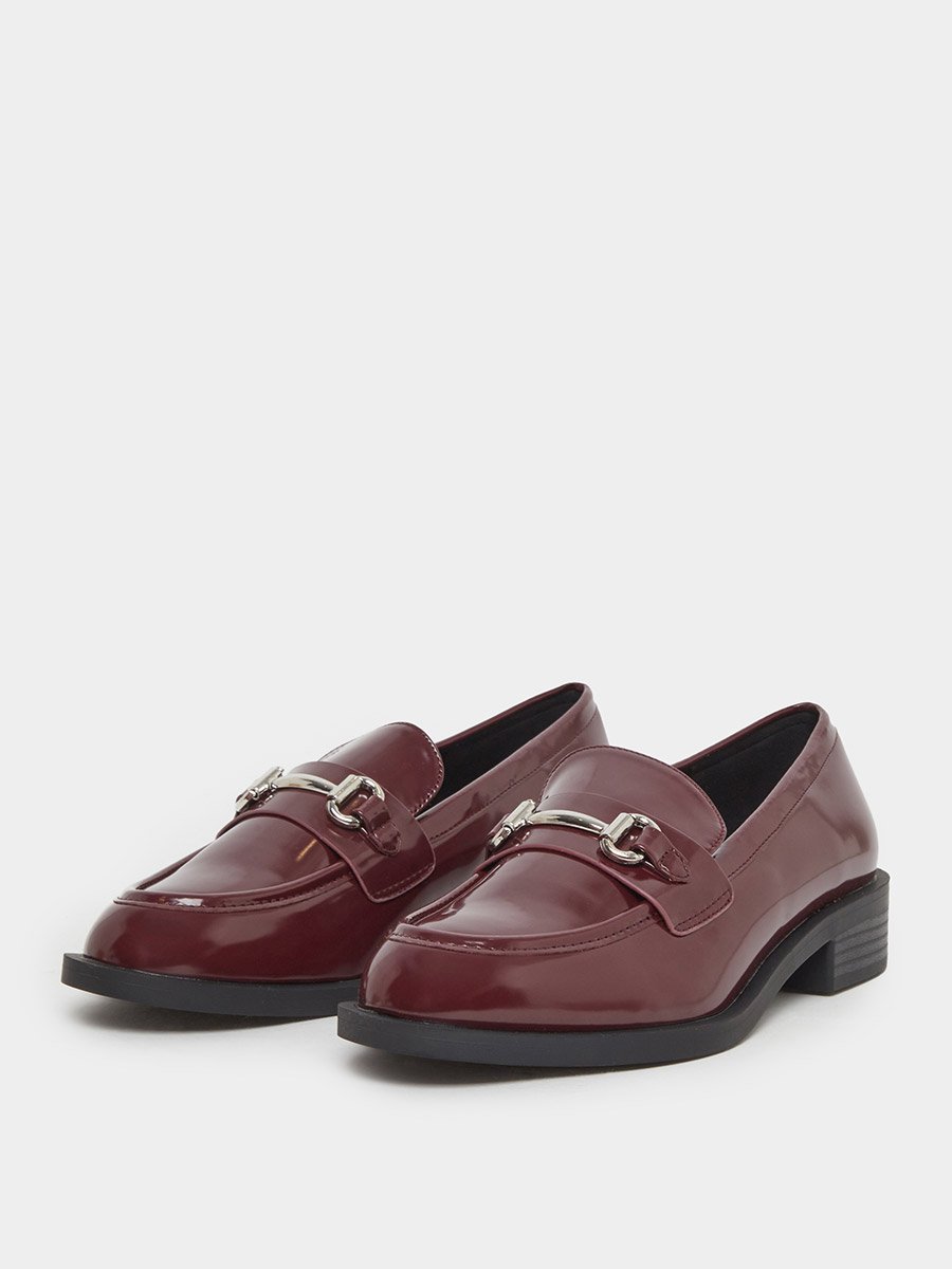Burgundy Patent Loafers with Buckle Detail
