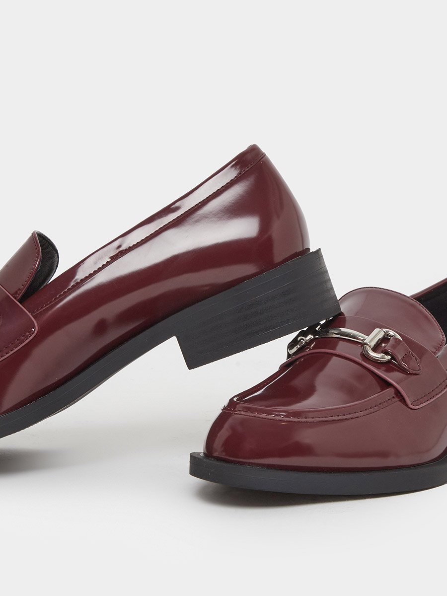 Burgundy Patent Loafers with Buckle Detail