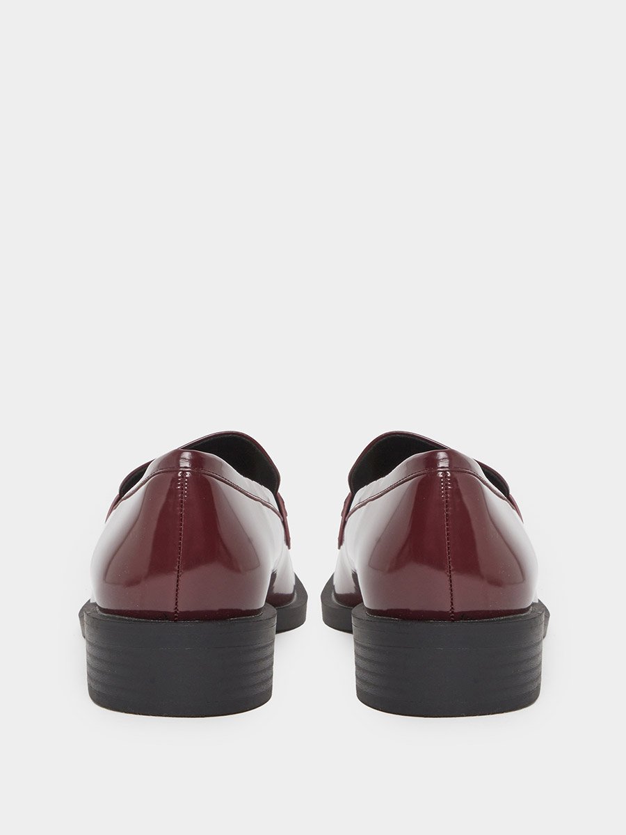 Burgundy Patent Loafers with Buckle Detail