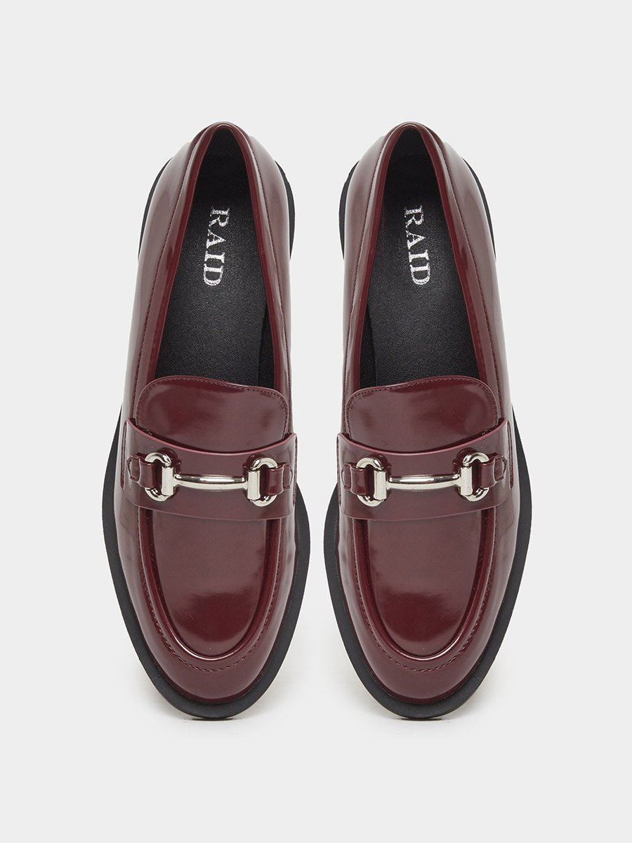 Burgundy Patent Loafers with Buckle Detail