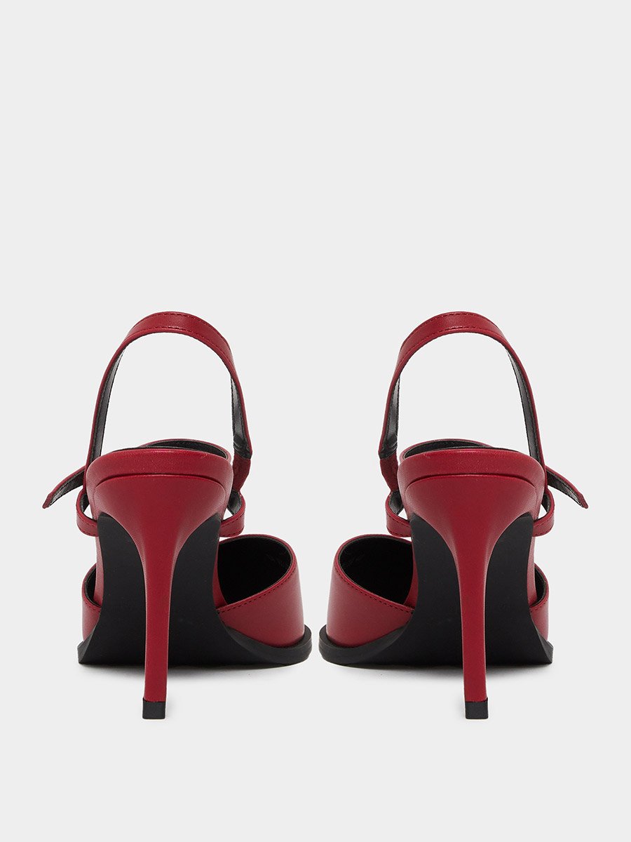 Maliya Red Pointed Toe Shoes with Metal Trim