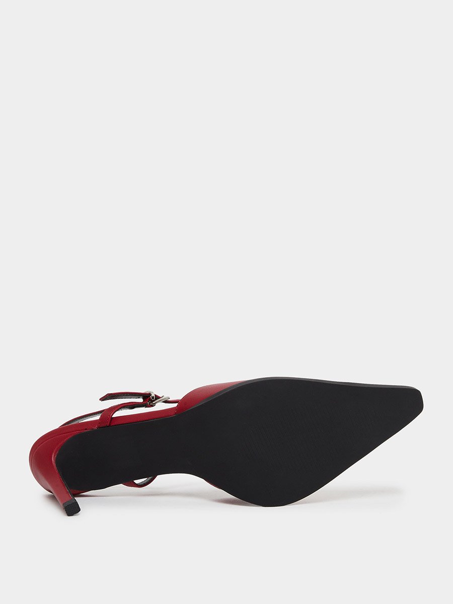 Maliya Red Pointed Toe Shoes with Metal Trim