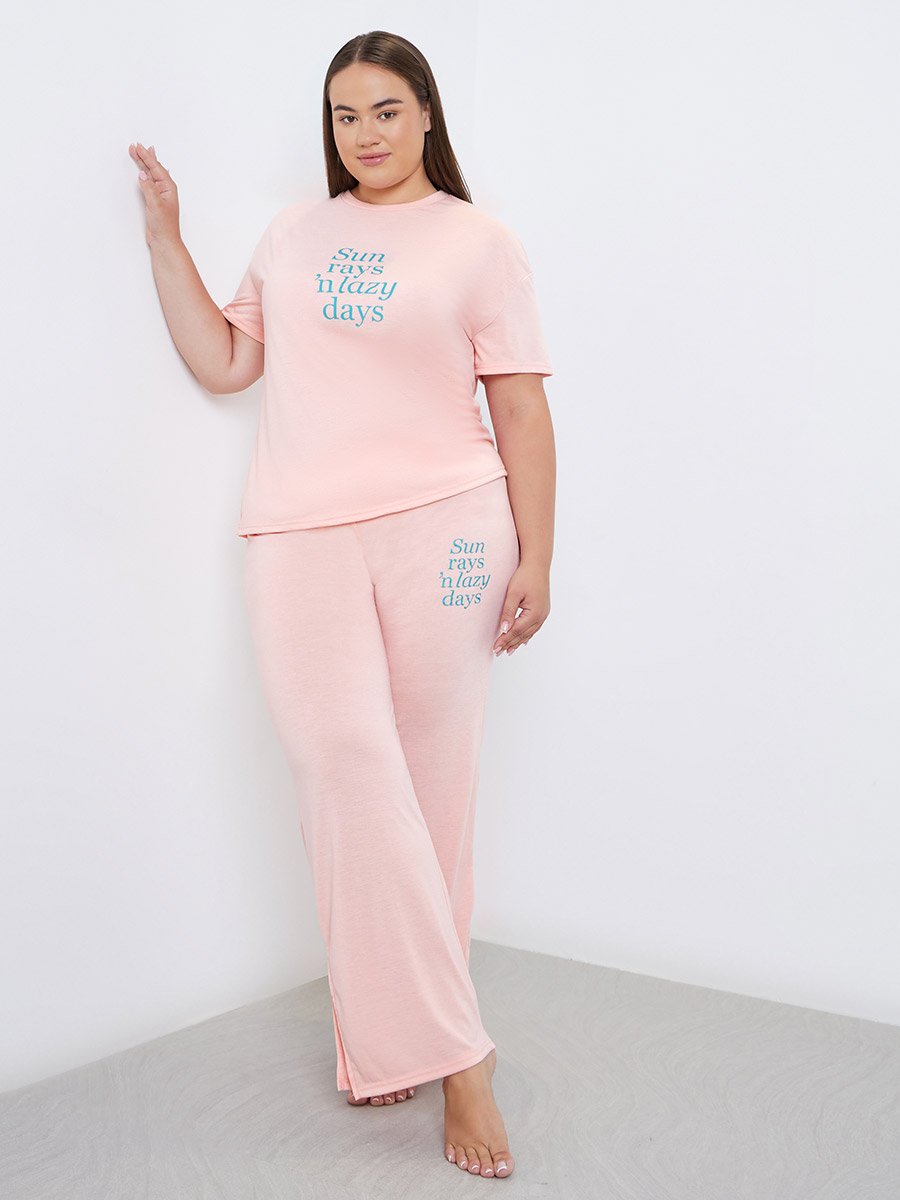 Plus Printed Dropped Shoulder T-Shirt and Pyjama Set