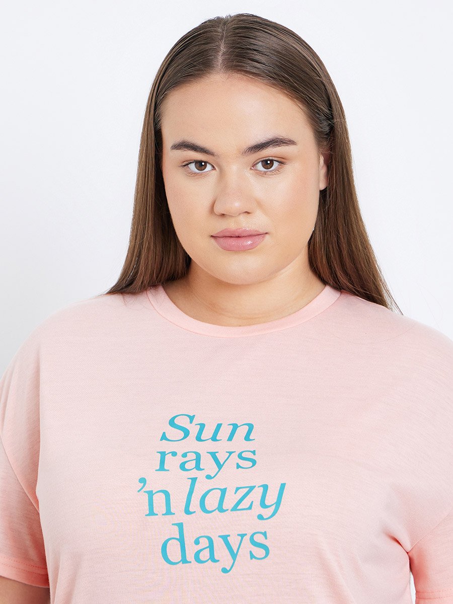 Plus Printed Dropped Shoulder T-Shirt and Pyjama Set