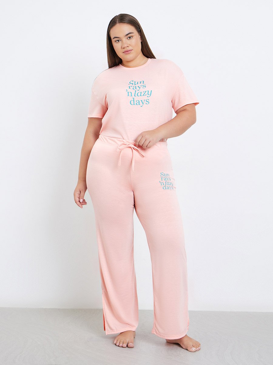 Plus Printed Dropped Shoulder T-Shirt and Pyjama Set