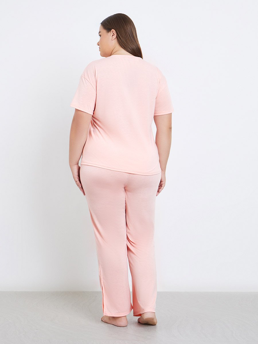 Plus Printed Dropped Shoulder T-Shirt and Pyjama Set
