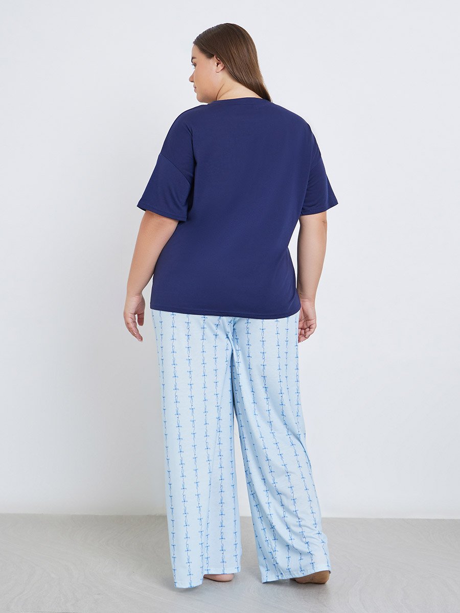 Plus Slogan Dropped Shoulder T-Shirt and Pyjama Set