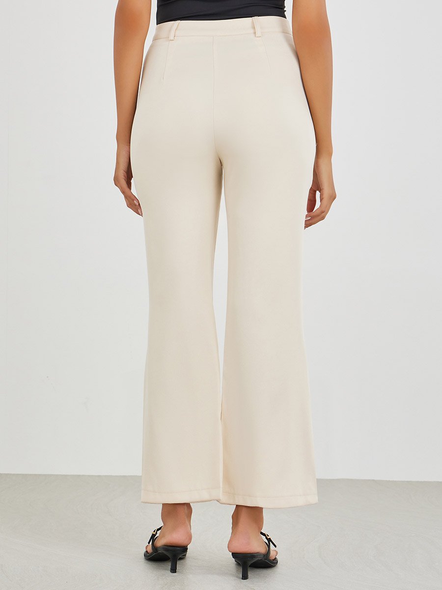 Solid Button Detail Slim Fit Pants with Pockets
