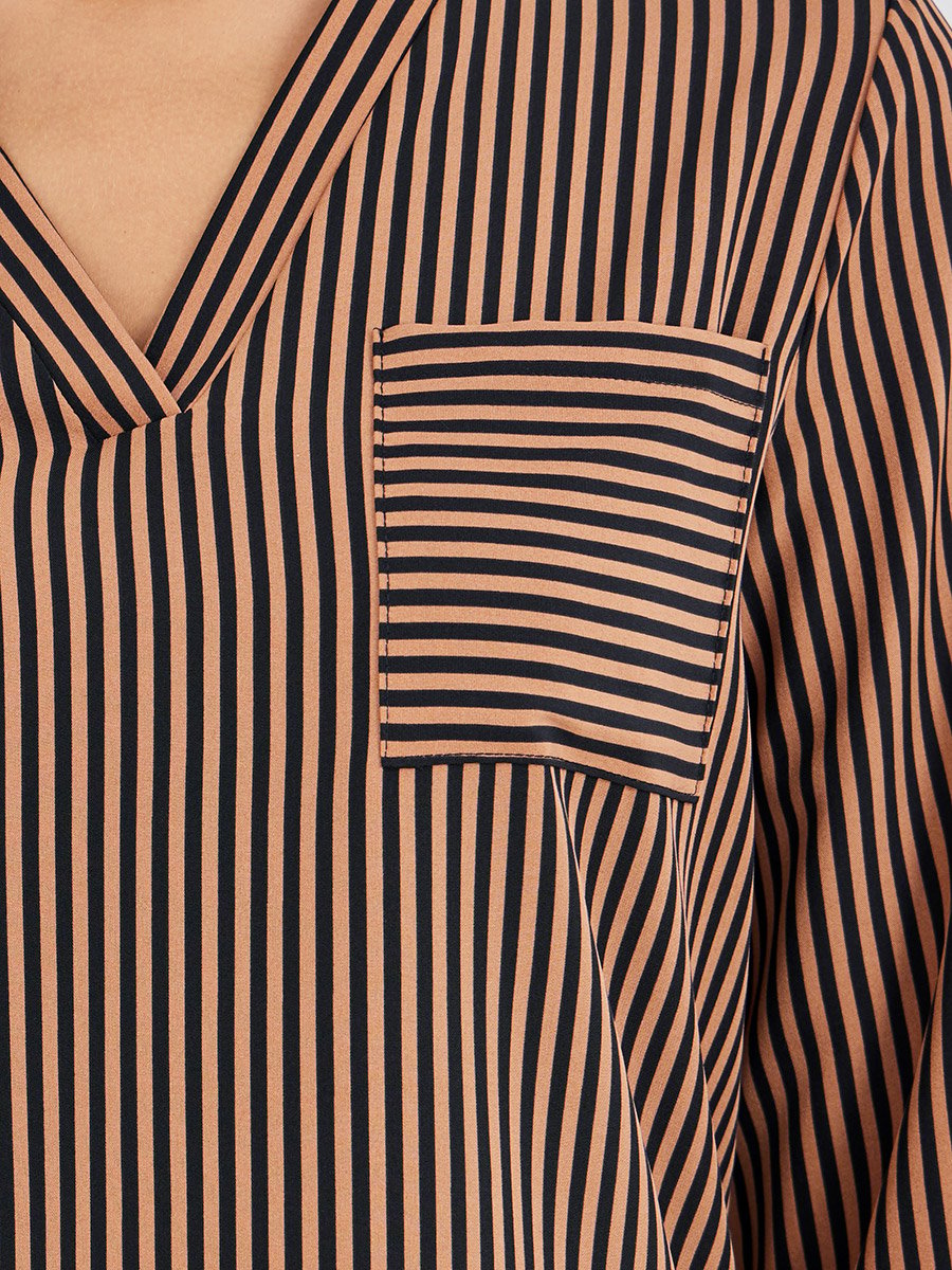 Striped V-Neck Chest Pocket Shirt