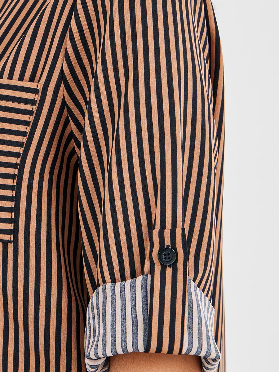 Striped V-Neck Chest Pocket Shirt