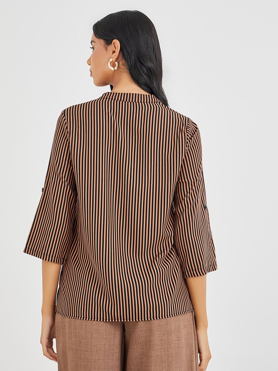 Striped V-Neck Chest Pocket Shirt