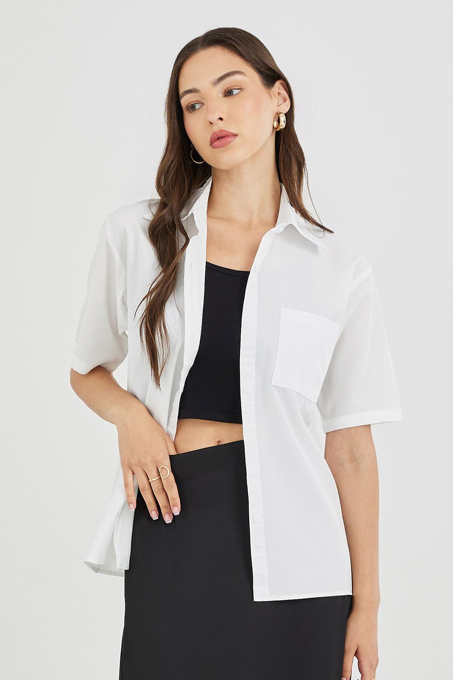 Solid Short Sleeve Oversized Shirt