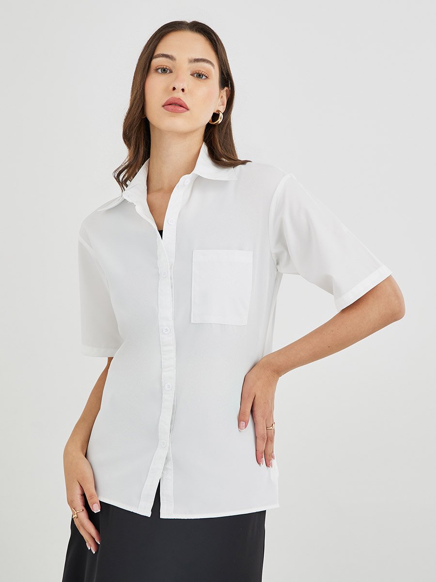 Solid Short Sleeve Oversized Shirt