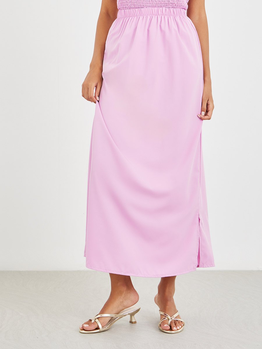 Solid Smocked Strappy Top and Midi Skirt Co-Ords