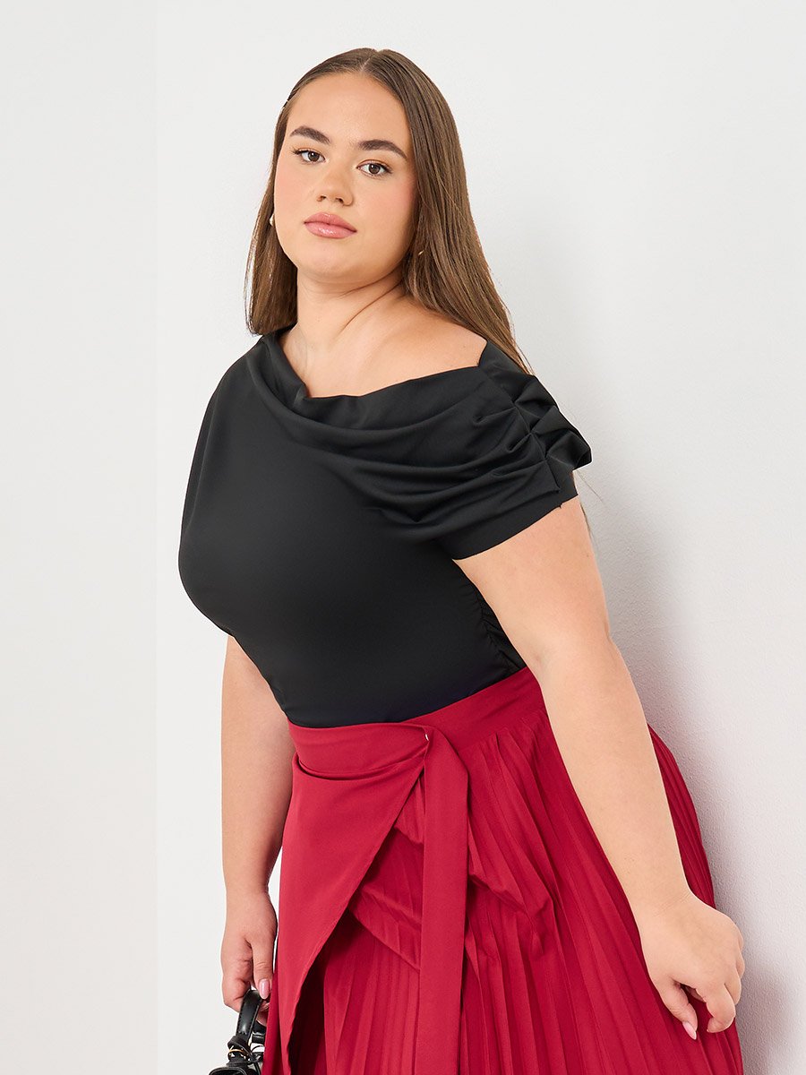 Plus Top with Asymmetric Neck and Short Sleeve