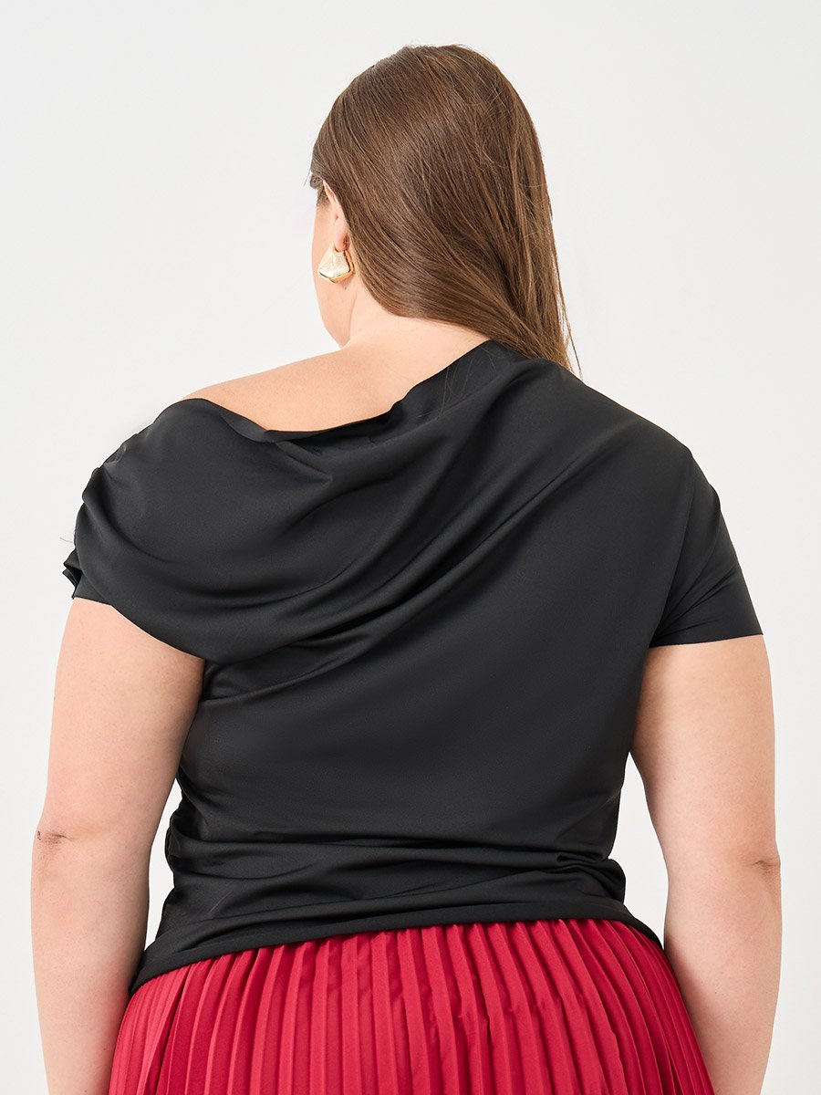 Plus Top with Asymmetric Neck and Short Sleeve