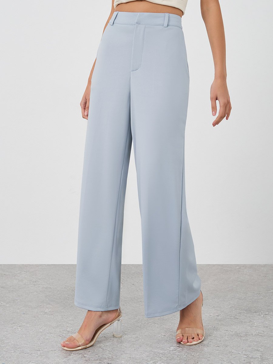 Women Grey Stretch Wide Leg Pants with Side Pockets